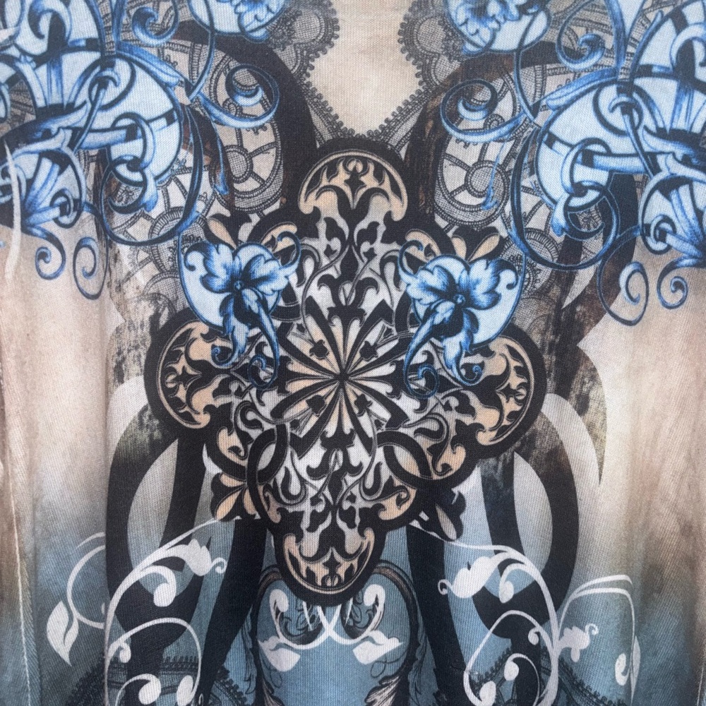 Ornate Blue and Black Patterned Top